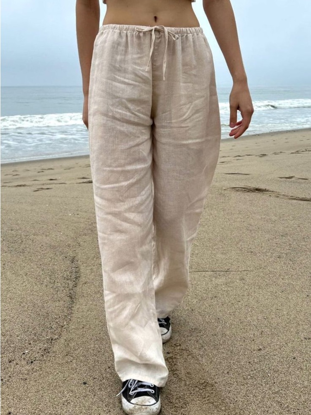 Brandy Melville John Galt Beige Wide Leg Linen Pants